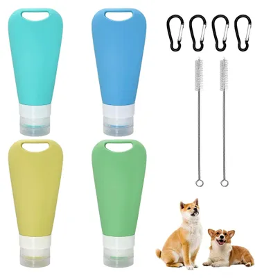 Produktbild von 4 Stück wiederverwendbare Futtertube zum Befüllen für Hunde 90 ml, Leberwurst-Tube, Reise-Flaschen mit Karabiner und Reagenzglasbürste