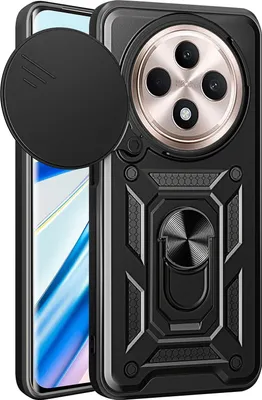 Immagine prodotto di Custodia per Oppo Reno12 F 5G, Custodia in silicone TPU Bumper con supporto ad anello, protezione per la fotocamera Nero