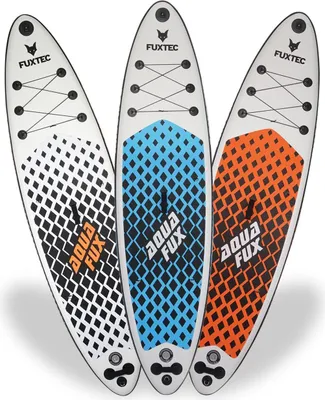 Produktbild von FUXTEC Stand Up Padde Board | 12 kg | 320cm x 81cm x 15cm | Tragfähigkeit 150 kg | Packsack | Kolbenpumpe | Reparatur-Kit | FX-SUP320eco Blau