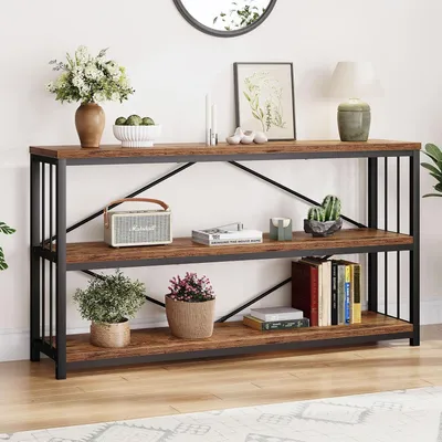 Produktbild von Konsolentisch Schmal Vintage Braun Holz Metallgestell 140x34x74cm