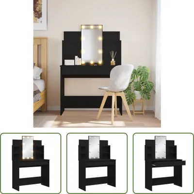 A bedroom scene with a vanity table and chair, and three smaller images of the vanity table.