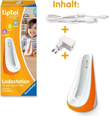 Produktbild von Ravensburger Tiptoi Ladestation - lädt Akku und Audiodateien, weiß, orange, 00111