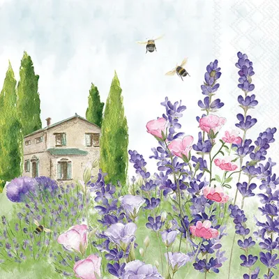 Produktbild von 20 Servietten Lavender Meadow - Lavendelwiese vor Haus 33x33cm