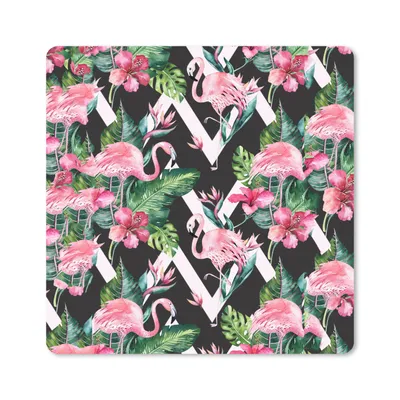 Produktbild von MuchoWow® Mauspad Mousepad Flamingo - Blumen - Blätter - Muster 30x30 cm - Mousepads - Maus Mat - Pad - Mausunterlage - Gaming