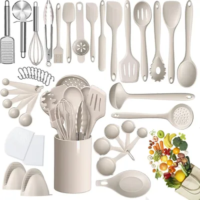 Produktbild von STILVORA Silikon Küchenutensilien mit Utensilienhalter Spachtel Set mit Halter Kochen Spatel Werkzeuge