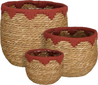 Image de Mica Decorations Panier à plantes Jorck - Lot de 3 - H24 x Ø26 cm - Seagrass - Red, Brown