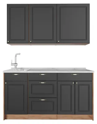 Produktbild von Singleküche Vicco Fame-Line Anthrazit-Gold Landhaus/Goldkraft Eiche 150 cm, AP Marmor, Model 64777