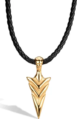 Produktbild von SERASAR | Premium-Lederhalskette für Herren [Arrow] mit Gold Stainless Steel | Farbe: Gold | Länge: 50cm