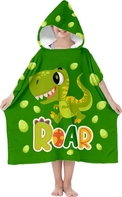 Obrázok produktu pre Pončo s kapucňou, detské kúpacie pončo 70 cm, mikrovlákno, Dino Roar, savé, rýchloschnúce [163]