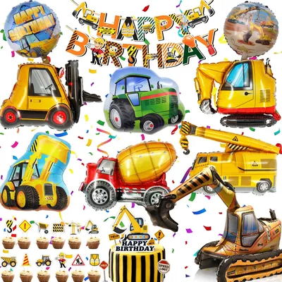 Produktbild von Baustellen-Dekorationsset - Mit Bagger-Motiv - Für Kinderpartys - Inklusive Ballons und Banner
