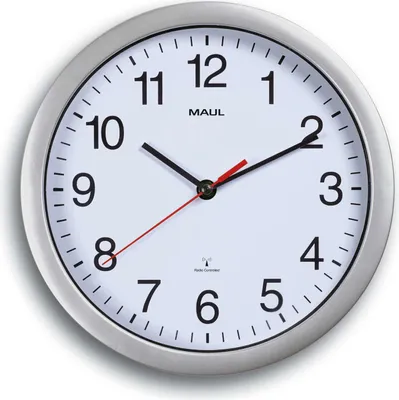 Produktbild von MAUL Wanduhr MAULrun Ø 25.2 x 5 cm funkgesteuert Kunststoff 1 x AA (1.5 V) silber