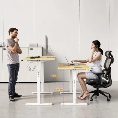 Produktbild von NOJO LIGHT Schreibtisch Höhenverstellbarer Elektrisch Stabil Ergonomisch Für Gamer Home-Office MemorySystem 140 x 70 cm 70kg Tragkraft Weiß Hellbraun