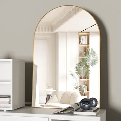 Productafbeelding van Gebogen wandspiegel, 60 x 90 cm, met gouden metalen frame