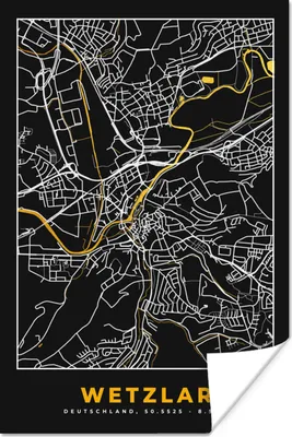 Produktbild von MuchoWow® Poster Wetzlar - Gold - Stadtplan - Deutschland - Schwarz und Gold - Karte 40x60 cm - Plakate für die Wand - Poster Babyzimmer