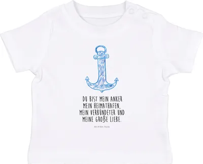 Produktbild von Mr. & Mrs. Panda Babyshirt Anker Blau 12. - 18. Monat - Weiß - Geschenk, Organic Baby T-Shirt, , Lustige Sprüche, Shirt, Öko, Top