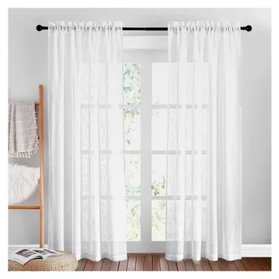 Produktbild von Vorhang in Leinenoptik, 2 Stück, H 200 x B 140 cm, halbtransparente Voile Gardinen in Weiß mit Stangedurchzug für das Schlafzimmer