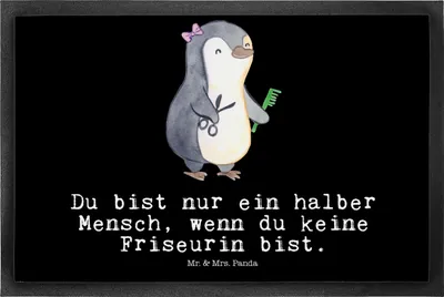 Produktbild von Mr. & Mrs. Panda fußmatte Friseurin Herz 50 x 75 cm - Schwarz - Geschenk, Friseursalon, Fußabstreifer, Spruch, Bodenvorleger, Schmutzmatte, Lustig, Beruf, Gummimatte