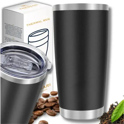 Produktbild von Thermobecher schwarz TRESSARI 600ML Edelstahl mit doppelter Isolierung für unterwegs