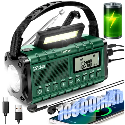 Obrázek produktu pro Přenosné solární rádio do kuchyně, dynamo, stavební svítilna, powerbanka 10 000 mAh