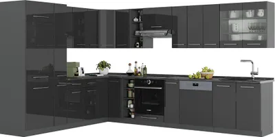 Vicco Cuisine Anthracite Haute brillance 240cm sans PT