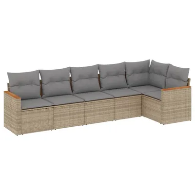 Produktbild von vidaXL 6-tlg. Garten-Sofagarnitur mit Kissen Beige Poly Rattan
