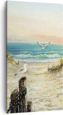 Produktbild von Bild auf Leinwand - Leinwandbild - Einteilig - Impressionismus Möwen Küste - 45x80cm - Wand Bild - Wanddeko - Wandbilder - Leinwanddruck - Bilder - Wanddekoration - Leinwand bilder - PA45x80-4602