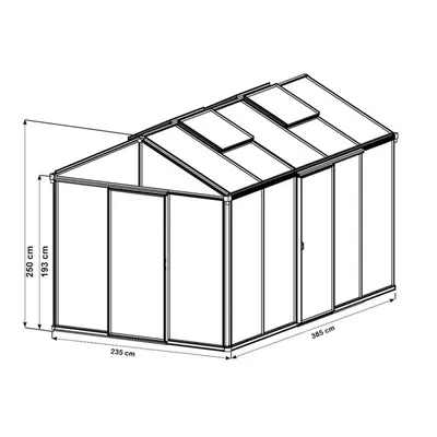 Produktbild von GFP Gewächshaus Diamas 23 Light 235x385 cm mit integriertem Fundament 12 mm Doppelstegplatten, Farbe Aluminium Silber