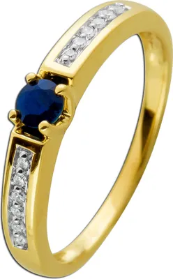 Produktbild von Saphir Ring Gelbgold 585 14K blauer Edelstein 0.22ct Diamanten 0.05ct 18