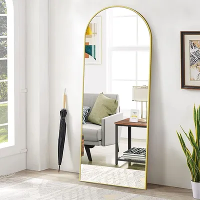 Produktbild von Fortuna Lai oblúkové celoplošné zrkadlo, 53 x 162 cm Oblúkové celoplošné stojace zrkadlo, nástenné, opreté, podlahové celoplošné zrkadlo ako toaletné zrkadlo do obývačky, zlaté