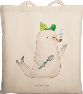 Produktbild von Mr. & Mrs. Panda Tote Bag Robbe Sherlock - Transparent - Geschenk, Jutetasche, Tragetasche, Tasche, Einkaufstasche, Jutebeutel, Laptoptasche, Lustige Sprüche