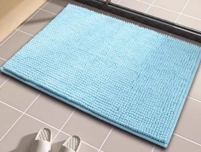 Produktbild von Unyqoos® Chenille-Badematte – ultrazart, saugfähig & rutschfest, waschbar bis 30 °C, Blau, 40 x 60 cm, 10 mm