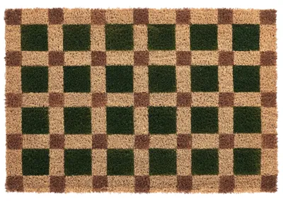 Obrázek produktu pro BELIANI Rohožka 60 x 90 cm béžová a zelená kokosové vlákno s protiskluzovou spodní stranou kostkovaný vzor