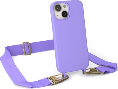 Produktbild von EAZY CASE Handykette Silikon mit Clips 2 in 1 kompatibel mit Apple iPhone 13 Mini Handyhülle mit Kordel, Hülle mit Band, Kette, Lila - Clips Gold