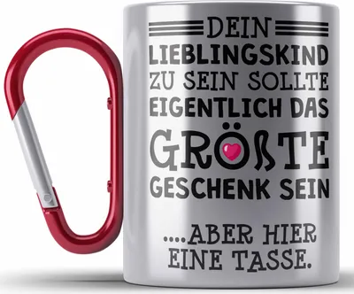 Produktbild von Trendation - Mama Geschenk Muttertagsgeschenk Edelstahl Tasse Karabiner von Sohn Tochter Lieblingskind Edelstahl Tasse Karabiner mit Spruch (Rot)