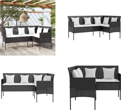 Immagine prodotto di vidaXL Divano a L con cuscini in poly rattan nero - Divano da giardino - Divani da giardino - Divano - Divano da giardino
