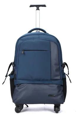 Image de Sac à dos trolley unie avec roulettes et poignée télescopique, dimensions : 35 x 20 x 50 cm