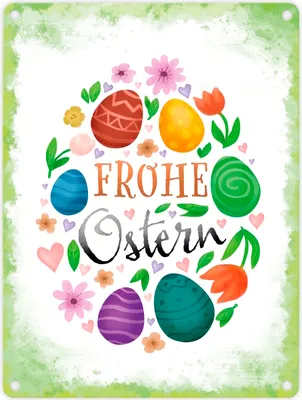 Produktbild von Frohe Ostern Metallschild in 15x20 cm mit Frühlingsmotiven