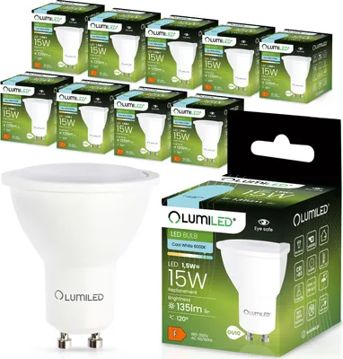 Produktbild von LUMILED GU10 LED Lampe 1,5W 135 Lm Leuchtmittel 6500K kaltweiß Strahler Spot, ersetzt 15W Halogenlampen 120° Reflektorlampen Reflektor 10 Stück Lampen
