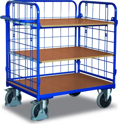 Produktbild von Etagenwagen - 3 Wände - 3 Etagen - (BxT) 700 x 1.000 mm - Traglast 500 kg