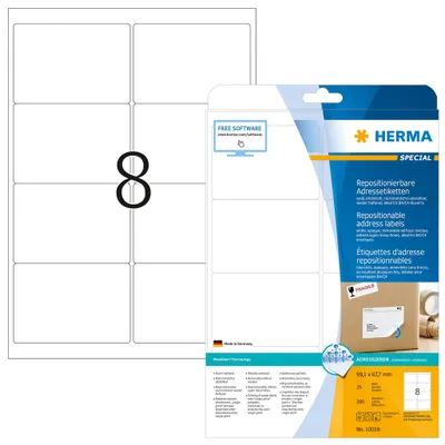 Image de Étiquettes d'adresse A4 blanches 99,1x67,7 mm repositionnables papier mat opaque 200 pcs.