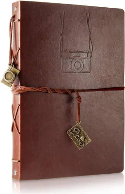 Obrázek produktu pro Uniqoos® Kožené fotoalbum ve vintage stylu – doplňovací scrapbook a kniha návštěv, 27,5 x 20,5 cm, 60 černých stran (30 listů), dárek "udělej si sám" pro svatbu a výročí