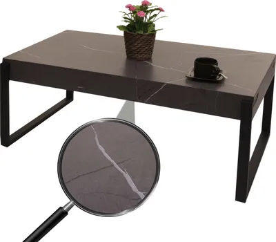 Obrázek produktu pro Konferenční stolek HWC-L53, stolek do obývacího pokoje, rozkládací stolek, kov 43x110x64cm  mramorový vzhled šedý