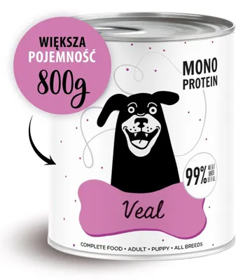 Produktbild von Nassfutter für Hunde Paka Zwierzaka Pepe Veal 99 % Kalbfleisch 6 x 800 g