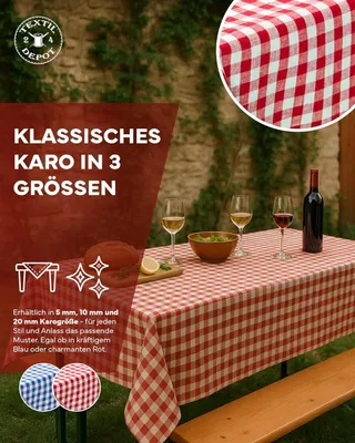 Produktbild von Landhaus Tischdecke 20mm Züchen-Karo Rot - 130 x 520