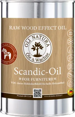 Produktbild von Oli Natura Rohholzeffektöl Scandic Oil »For Furniture«, 1L, VOC-freis Möbelöl für Wohnraummöbel aus hellem Holz,