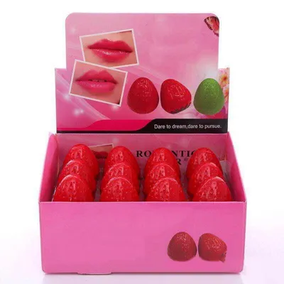 Image de Baume à lèvres à la fraise, format cœur, coffret de 24 pièces, hydratant, idéal pour offrir aux femmes et aux jeunes filles