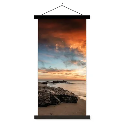 Produktbild von MuchoWow® Textilposter Strand - Steine - Abend - Himmel - Natur 40x80 cm mit schwarzem Rahmen - Wandemalerei