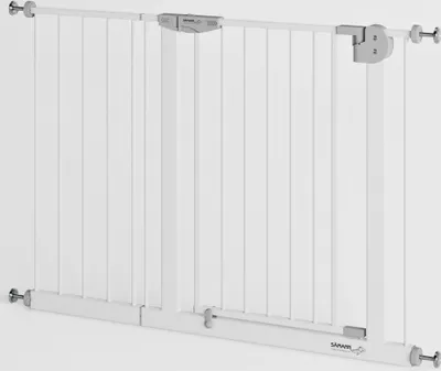 Produktbild von Türschutzgitter & Treppenschutz mit Elefantenfuß, Tür mit 90° Stop, ohne Bohren 109-119 cm