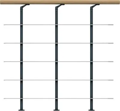 Produktbild von Pertura Edelstahl-Brüstungsgeländer für Mittelholmtreppe Spiros, Chiron, Vaia Erweiterungsset, Handlauf Eiche, Geländer