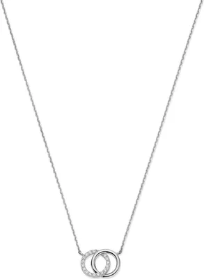 Produktbild von 9NBG-1020 - New Bling - Halskette Doppelkreis mit 17 Zirkonia - 14kt Weißgold - 38 cm + 2,5 cm + 2,5 cm (verstellbar)